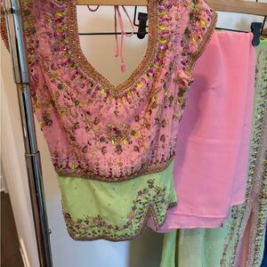 Embellished Pink and Green Indian dress